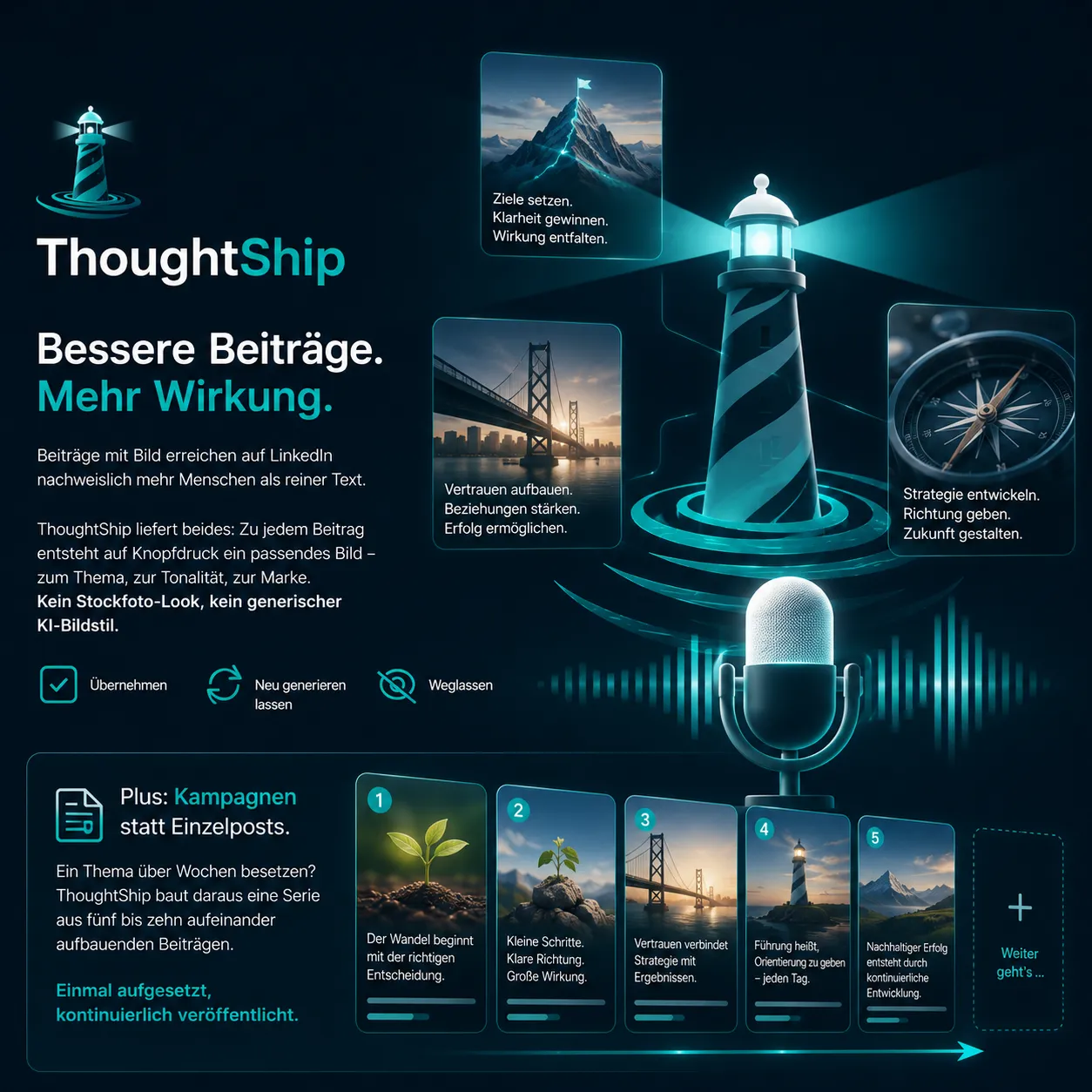 ThoughtShip: Bessere Beiträge, mehr Wirkung — zu jedem Beitrag ein passendes Bild und Kampagnen statt Einzelposts